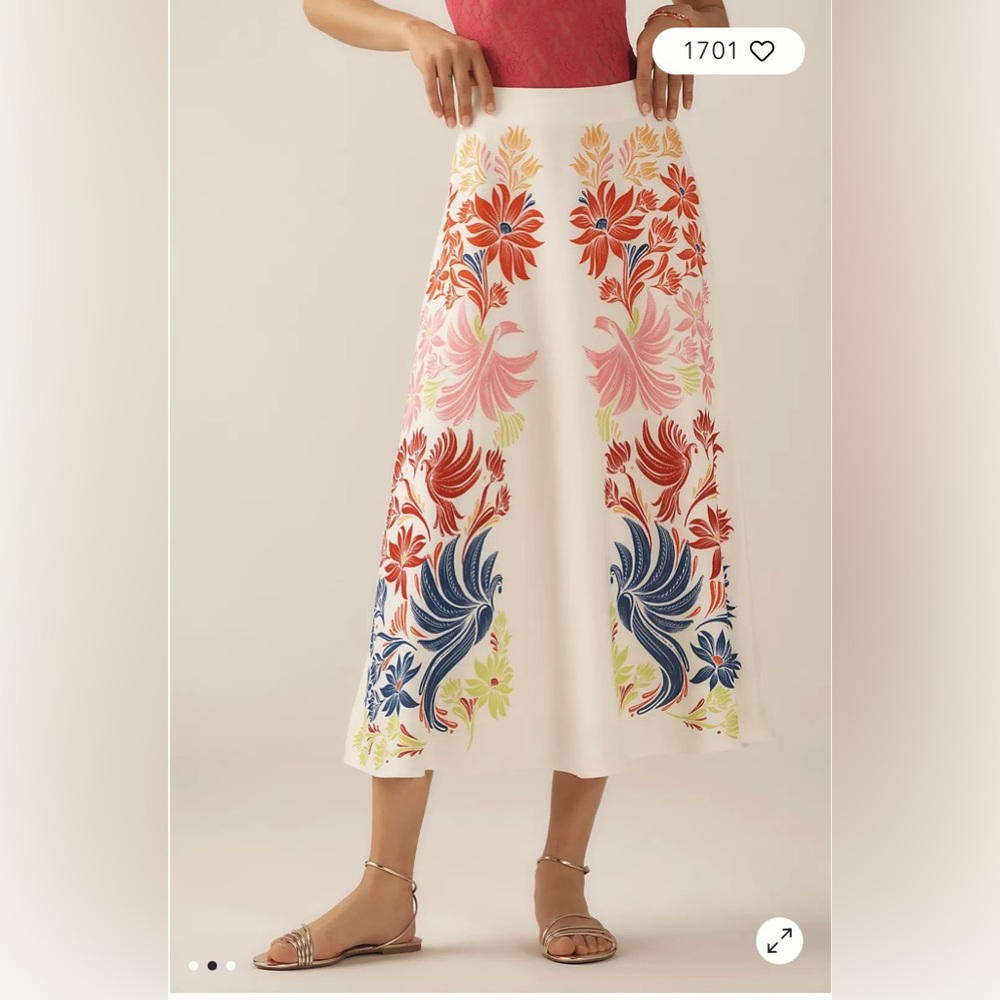 FARM Rio Cream Midi Skirt with Bold Floral Motif